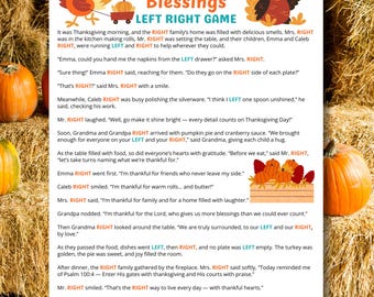 Thanksgiving Left Right Game PDF | "Table of Blessings" Story | Holiday Party Pass the Prize