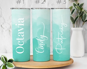 Personalized Ombre Name Tumbler With Lid & Straw - Custom Mint Ombre Tumbler - Birthday Gift For Her - Bridesmaid Gift