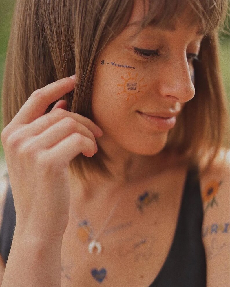 Temporary Tattoos With Ukrainian Flag and Ornaments, Support Ukraine