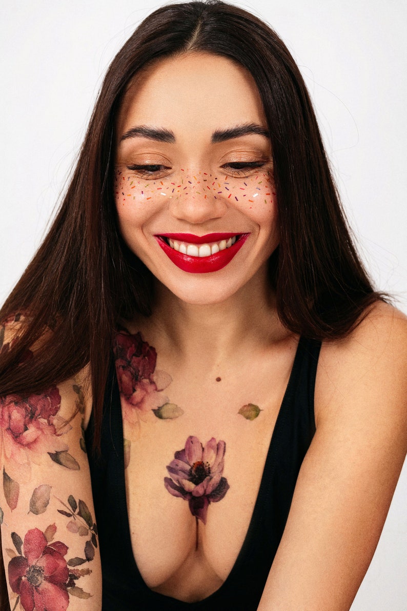 Flower Temporary Tattoos Removable Tattoos Tattoos Stickers Etsy