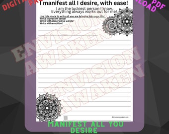 I manifest all I desire, with ease. - 2 page Coloring / Activity pages *DIGITAL DOWNLOAD*