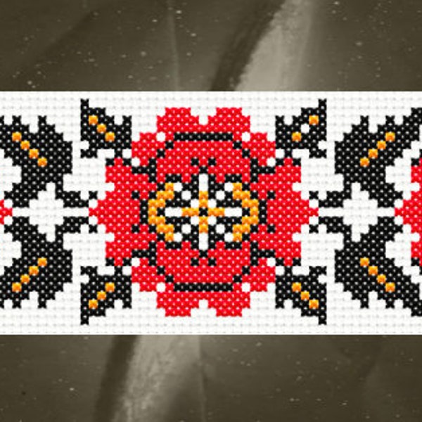 Traditional Ukrainian "Kharkiv Rose" Folk Embroidery | Instant PDF Download Counted Cross Stitch Bookmark Pattern