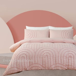 3 Piece Boho Tufted Cotton Duvet Cover Set Blush Pink Comforter Cover, King Queen Custom Size Indian Throw Bedding Set With Pillowcases