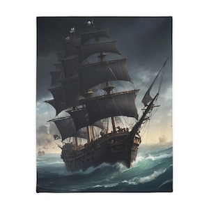Manta de barco pirata: manta de aventura náutica para amantes del océano, ropa de cama de terciopelo, regalo de decoración costera