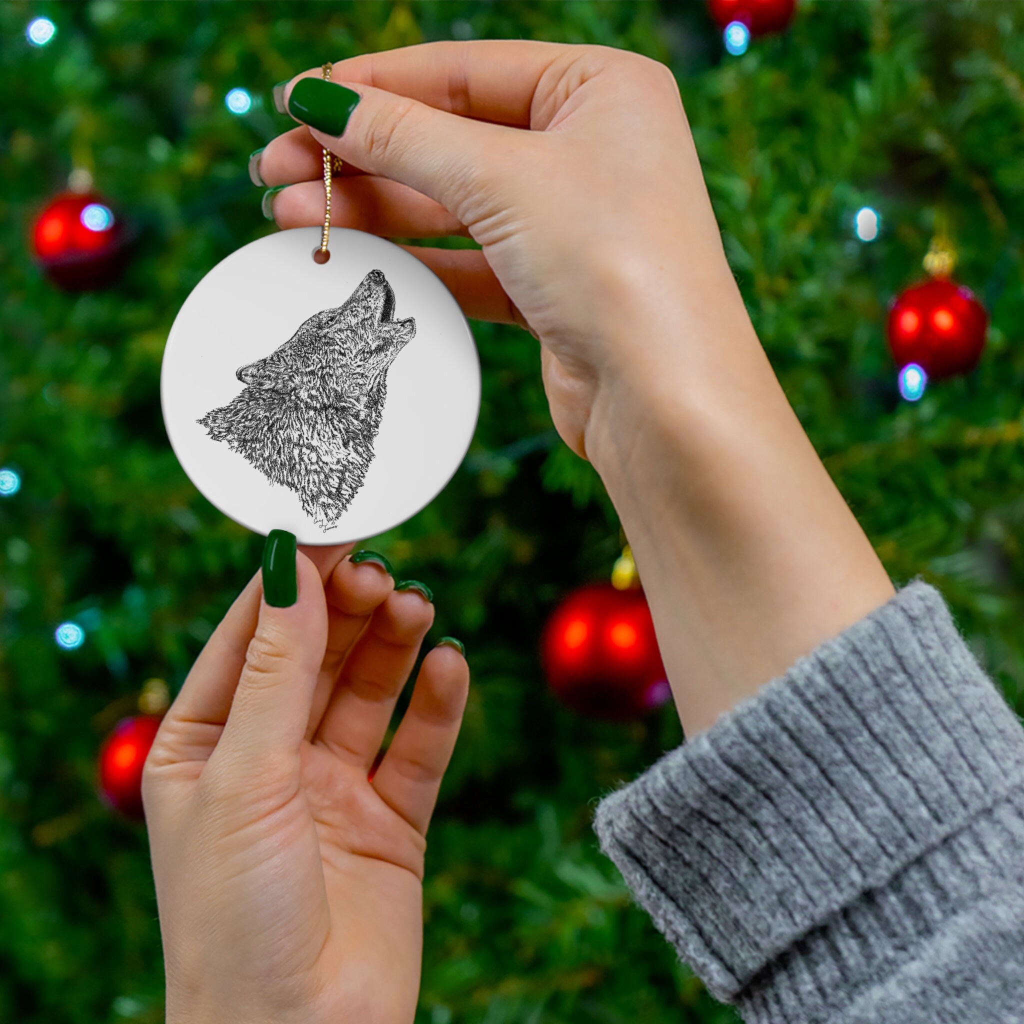 Discover Howling Wolf Ceramic Ornament, 1-Pack, Cabin country Christmas ornament -FREE SHIPPING