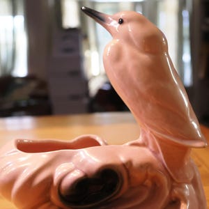Vintage Ceramic Bird Planter | 8x8 Flamingo Pink Pot with Black Accents | Midcentury Modern Kitsch Decor | Indoor Plant Holder | Retro Vibe