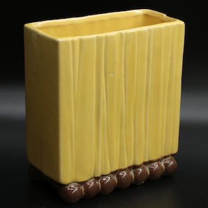 Vintage McCoy Yellow Planter Ribbed Ceramic Pot Brown Drip Base Mid Century Modern Rectangular Planter