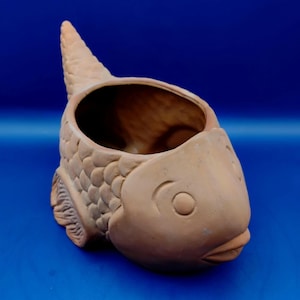 Terracotta Fish Planter: Handcrafted Unglazed Clay Indoor Succulent Pot Animal Motif