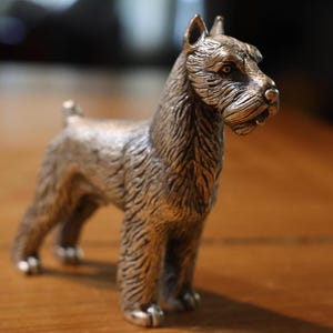 Vintage Solid Pewter Schnauzer Dog Figurine by Peltro Italy | 3.5” Heavy Metal Terrier | Collectible Miniature Dog Statue Gift Decor