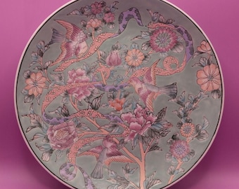 Vintage United Pacific Hand-Painted 12” Decorative Plate with Birds & Floral Design