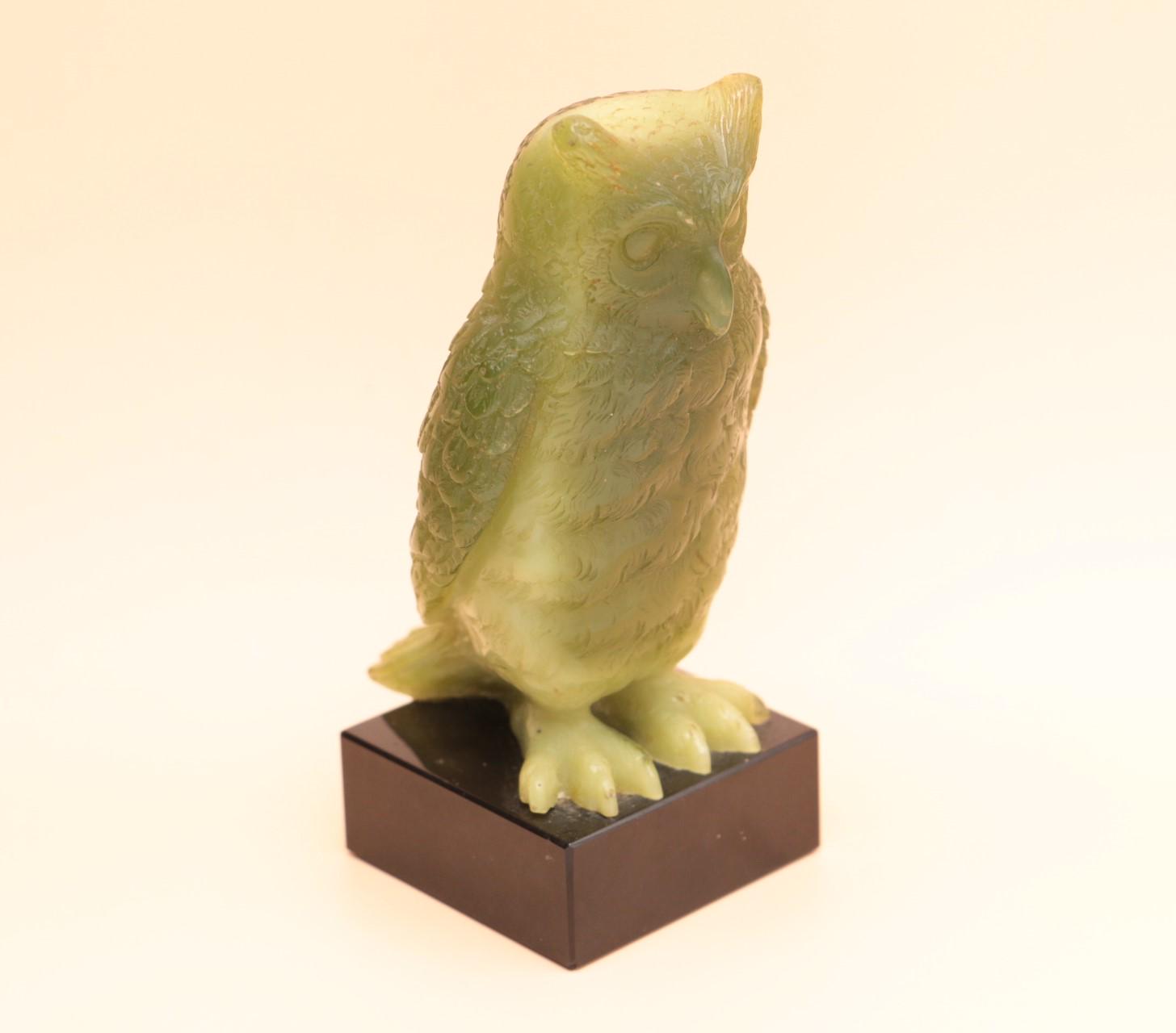 Chartreuse Lucite Owl Figurine | Vintage Mid-Century Modern Desk Decor