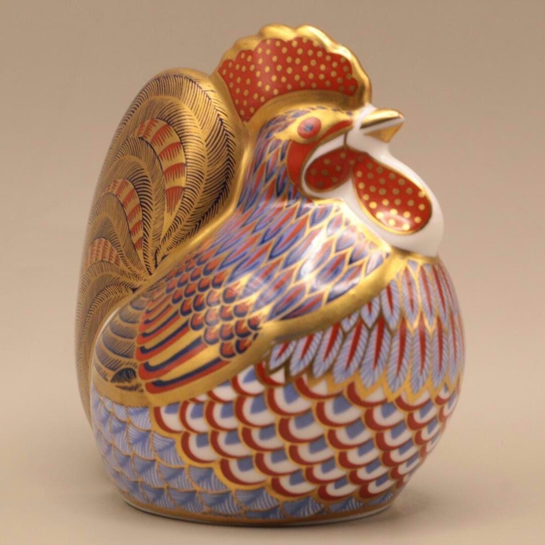 CROWN DERBY 文鎮　置物 Royal Crown Derby Rooster Paperweight | 1992 Gold-gilded Bone