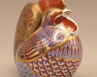 Royal Crown Derby Rooster Paperweight | 1992 Gold-gilded Bone