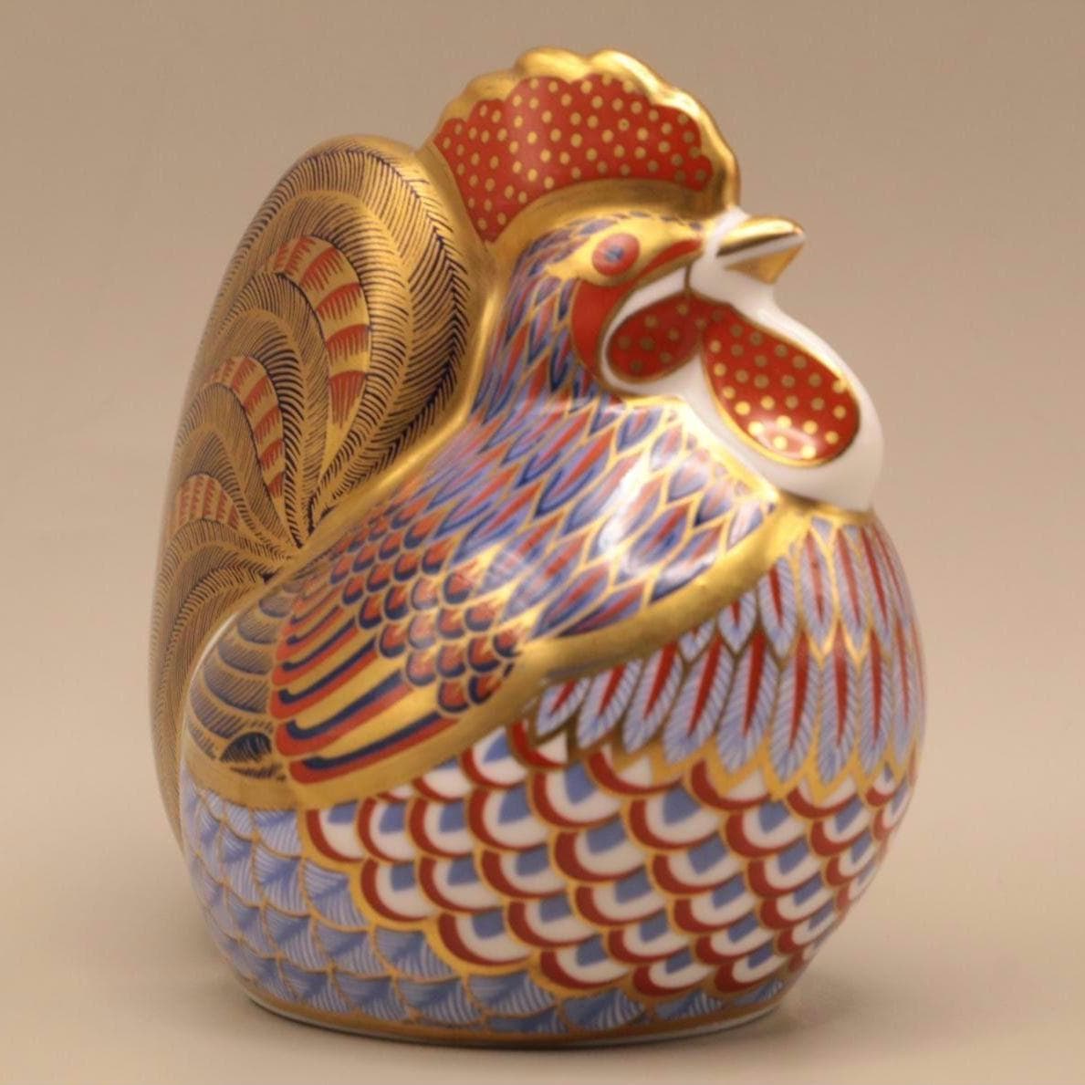 Royal Crown Derby Rooster Paperweight | 1992 Gold-gilded Bone