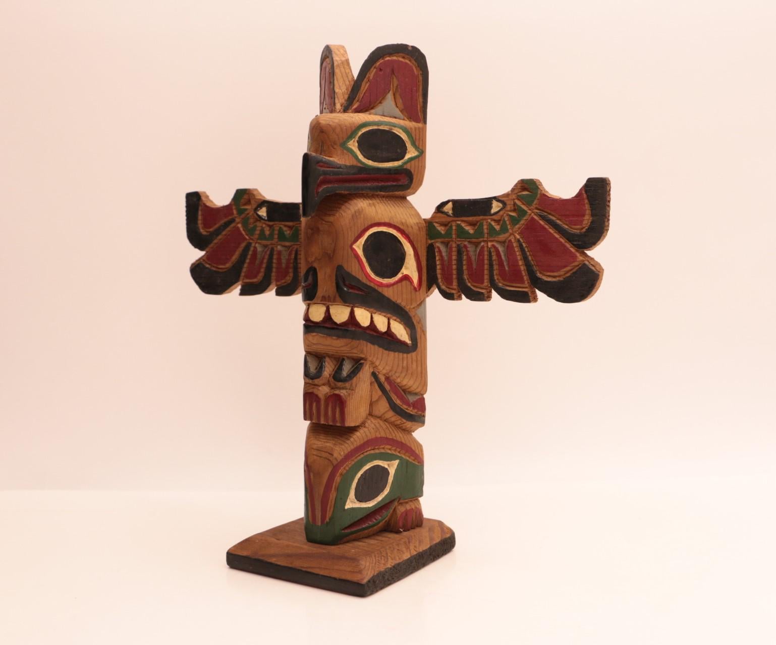 Hand Carved Totem Pole by H. Rudick | Signed Vintage Wooden