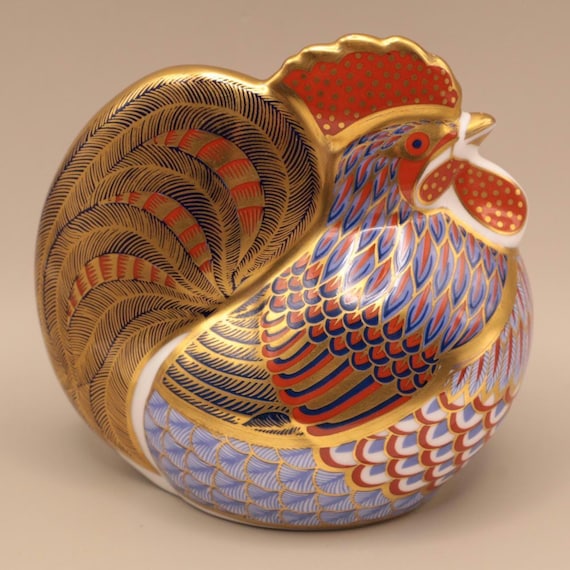 Royal Crown Derby Rooster Paperweight | 1992 Gold-gilded Bone