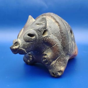 Vintage Clay Animal Ocarina Whistle – Handcrafted Folk Art Instrument – Anteater or Armadillo Design