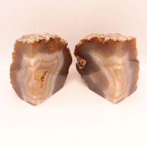XL Agate Geode Bookends – Polished Stone Slice Pair  Earth Tones