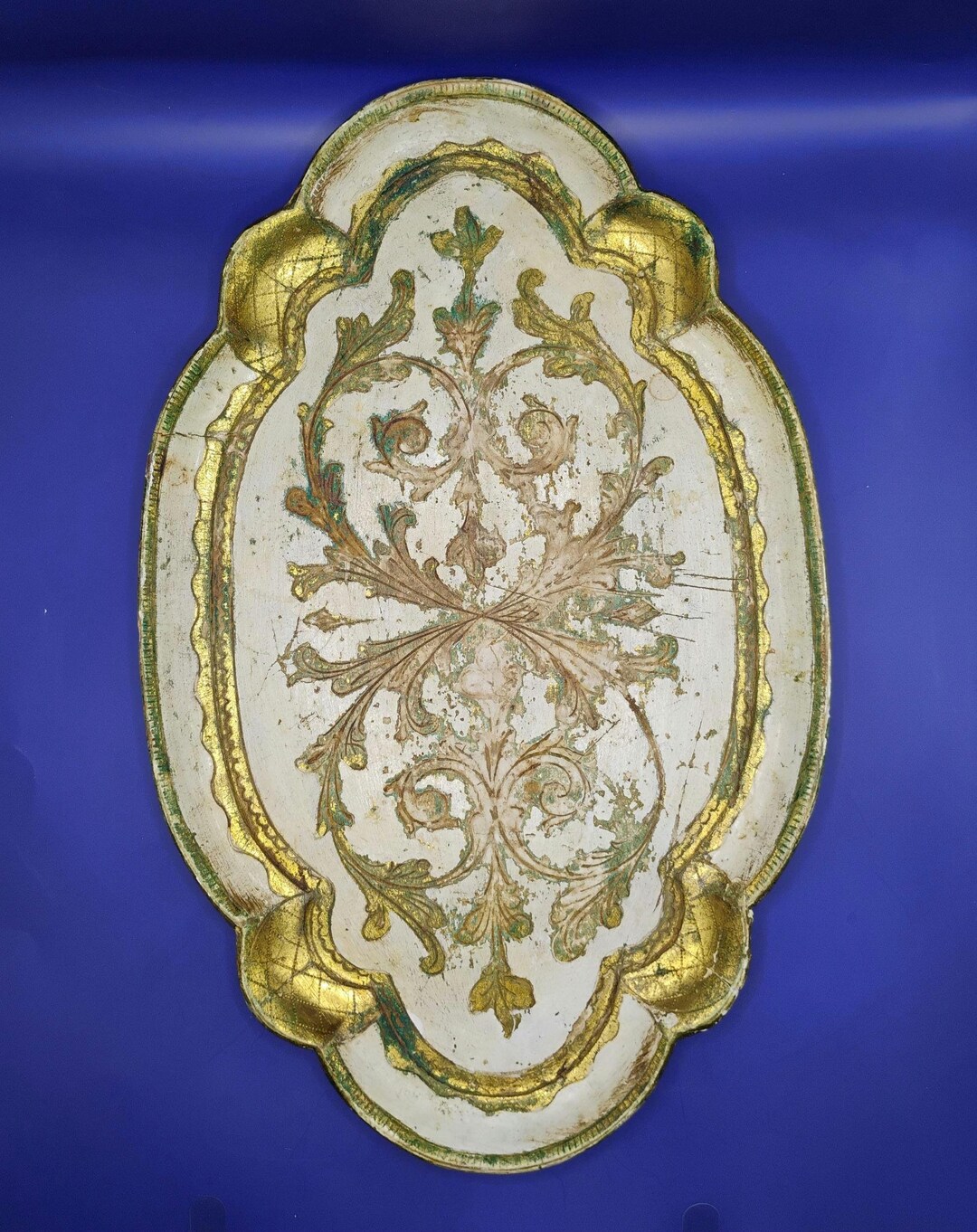Italian Florentine Tole Tray – Large 18” Gold Gilt Wood Serving Tray ...