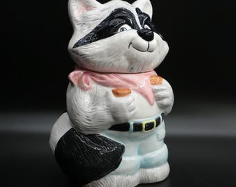 Vintage Hull Raccoon Cookie Jar USA 198 Ceramic Woodland Animal Kitchen Canister with Lid