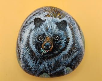 Hand-Painted Bear Rock • Woodland Animal Art • Rustic Wildlife Decor • One-of-a-Kind River Rock Painting