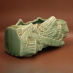 McCoy Green Log Planter: Vintage Mid Century Ceramic Axe and Saw Pot