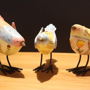 Hand-Painted Bird Figurines - Cottagecore Spring Shelf Decor - Set of 3
