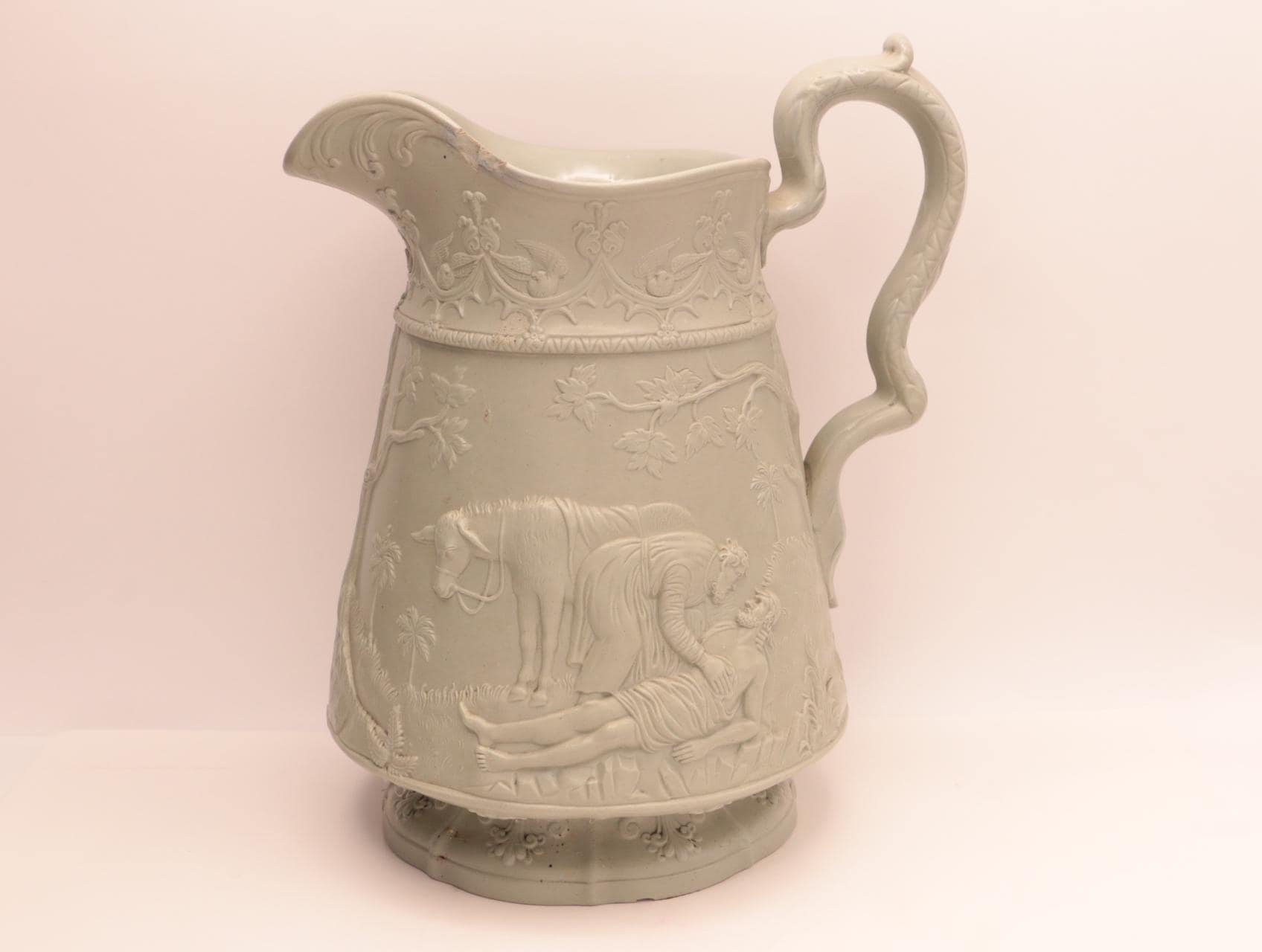 Jones & Walley Parian Ware Pitcher: 1841 Good Samaritan Relief Mid-size ...