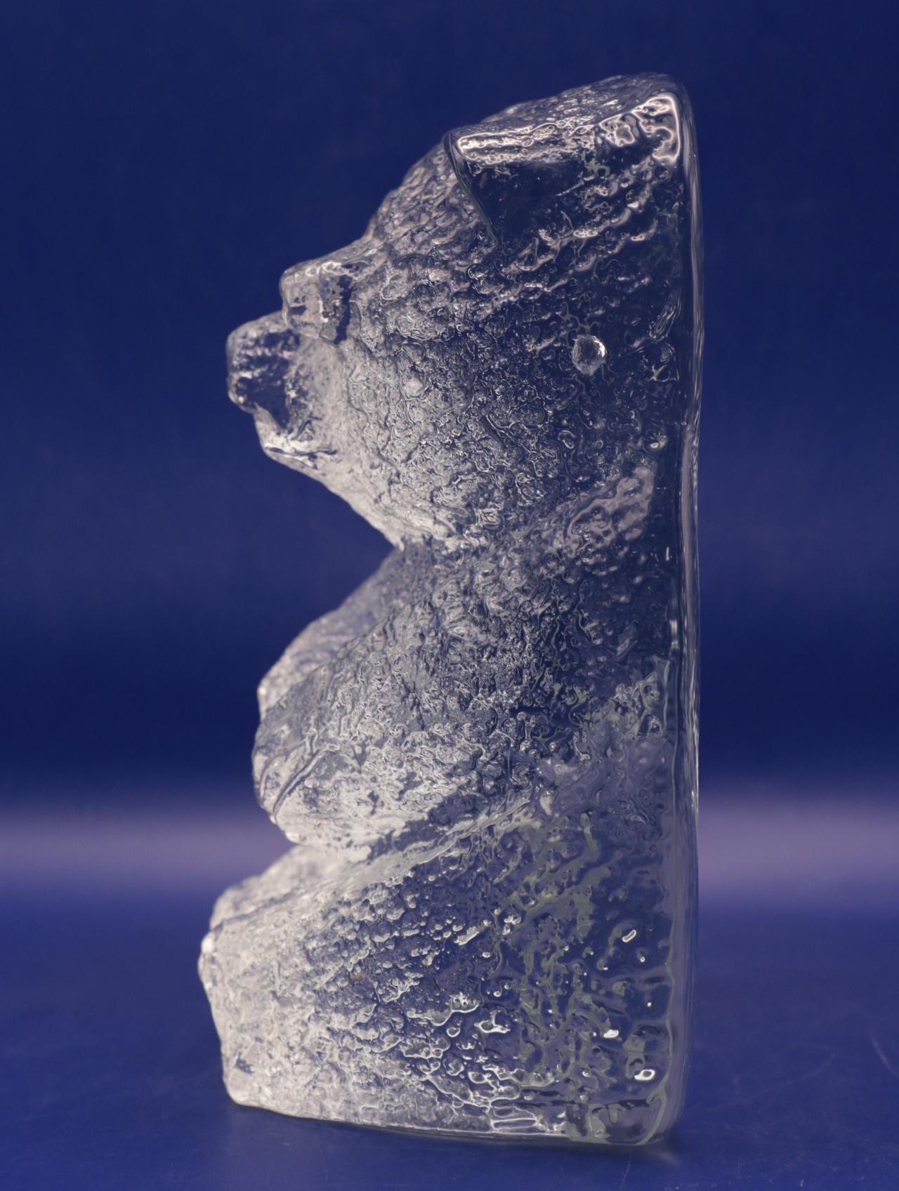 Blenko Glass Bear Bookends – Mid Century Art Glass – Clear Ice