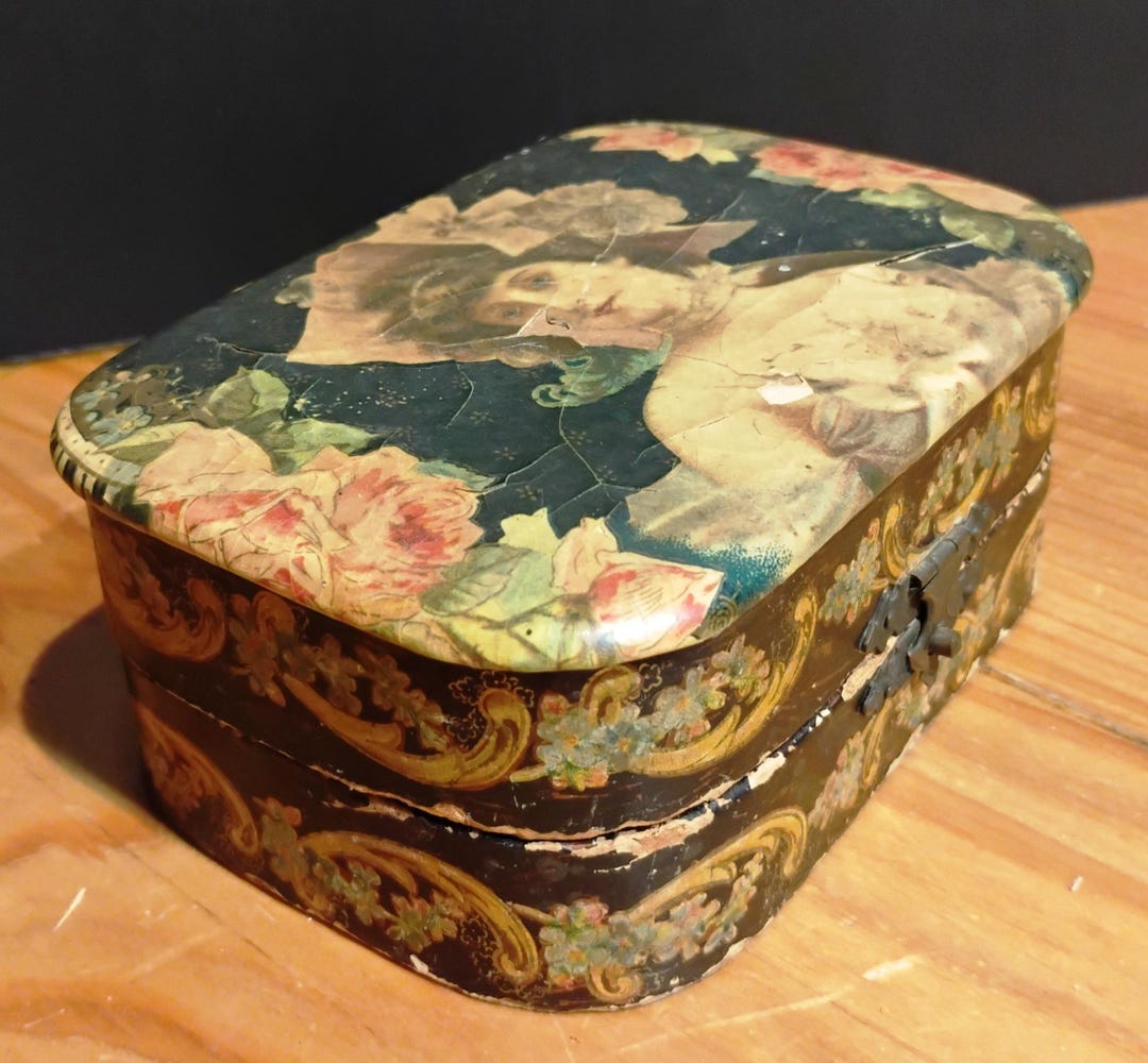 Antique Celluloid Jewelry Box – Victorian Lady Portrait Shabby Chic ...