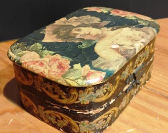 Antique Celluloid Jewelry Box – Victorian Lady Portrait  Shabby Chic Vanity Decor
