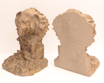 Elephant Bookends: Vintage 7in Jungle Ornate Gold Finish Book Holders