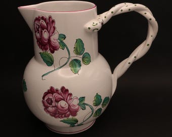Tiffany & Co. Ceramic Floral Pitcher – Vintage Snake Handle Vessel