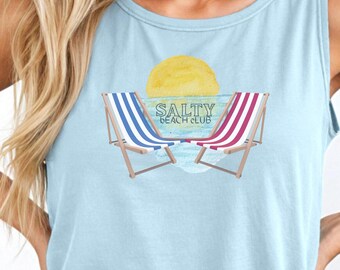 Salty Beach Vibes Tank Top: Unisex Garment-Dyed Cotton Summer Tee