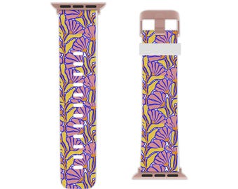 Botanische Apple Watch-band, horlogebandje met bloemmotief, kleurrijk accessoire voor dames, cadeau voor natuurliefhebbers, trendy horlogeaccessoire