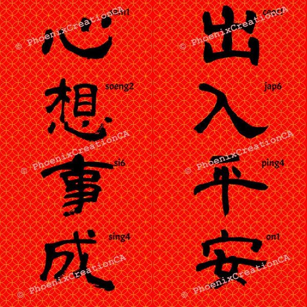 Printable Lunar New Year Fai Chun in Traditional Chinese, with Cantonese pinyin and English translation, Instant Download