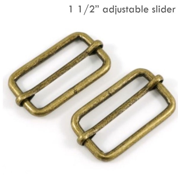 1-1/2" Adjustable Sliders - Quilting Hardware for Bags - Emmaline Bags - Pack of 2 - Multiple colors available