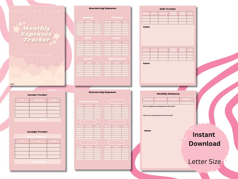 Pink-themed Monthly Budget Planner | Money Saving Tracker | Income ...