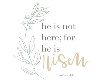 he is not here; for he is risen | easter quote | digital print | calligraphy