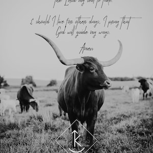 Nursery Prayer Black and White // Cowboy Prayer // Western Prayer // Longhorn Prayer // Digital File // .JPG DOWNLOAD ONLY