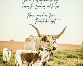 Now I lay me down to sleep nursery prayer // Cowboy Nursery // Western Nursery // Longhorn Nursery // Digital File // .JPG DOWNLOAD ONLY