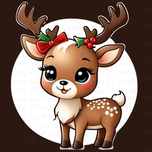 Reindeer Clipart, 12x12, Kids Christmas Png Cute Chibi Reindeer Clipart For personal and commercial use iod transfers, christmas 2023 image 6