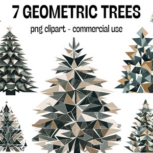 Pacchetto di 7 alberi di Natale con disegno geometrico - Set di clipart per cartoline di Natale astratte fai da te
