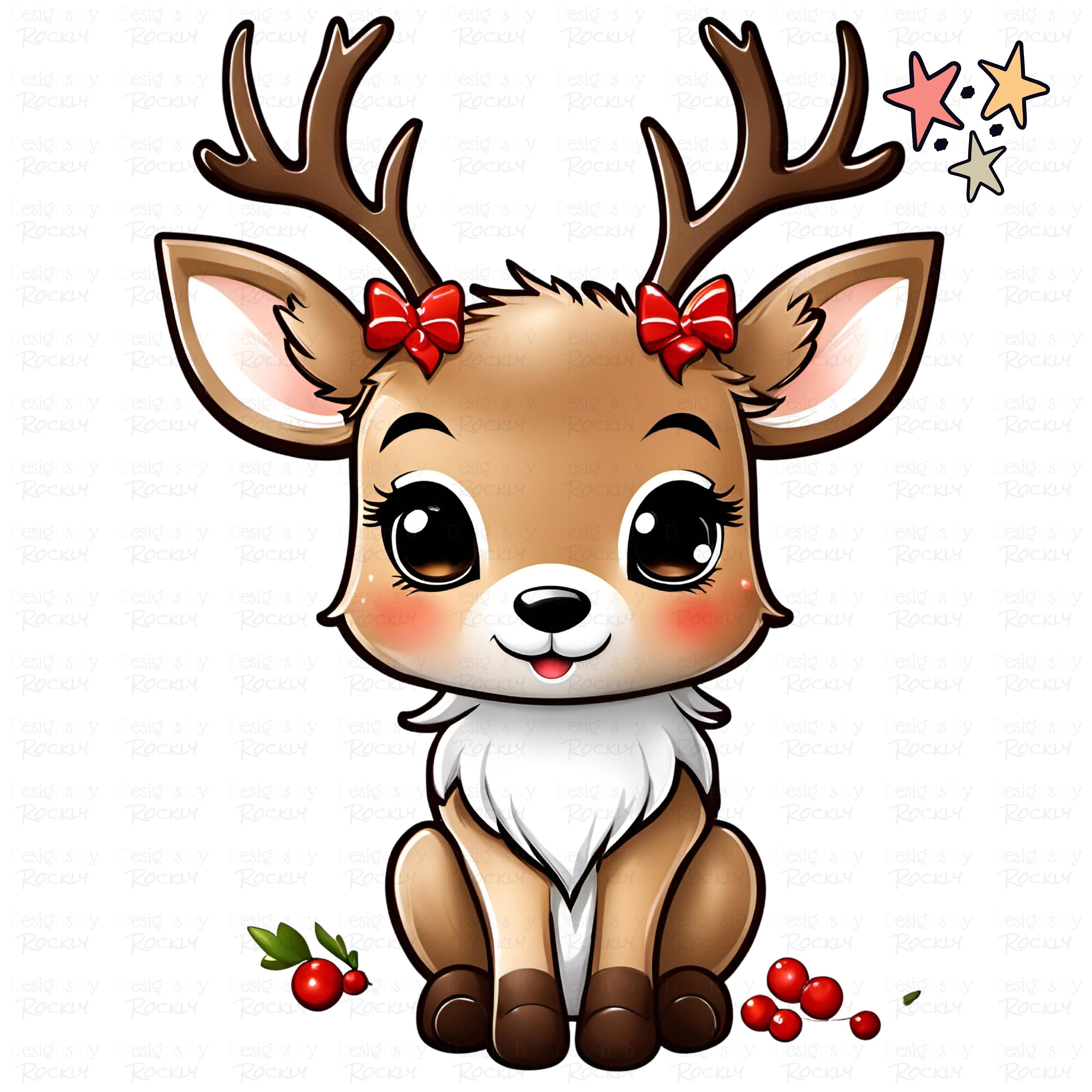 Reindeer Clipart, 12x12, Kids Christmas Png Cute Chibi Reindeer Clipart
