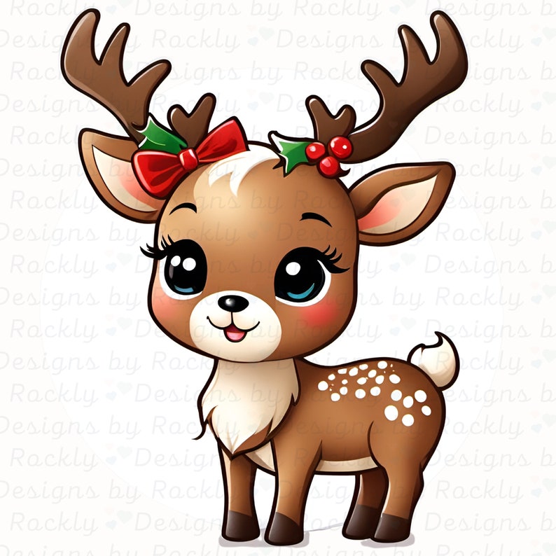 Reindeer Clipart, 12x12, Kids Christmas Png Cute Chibi Reindeer Clipart For personal and commercial use iod transfers, christmas 2023 image 5