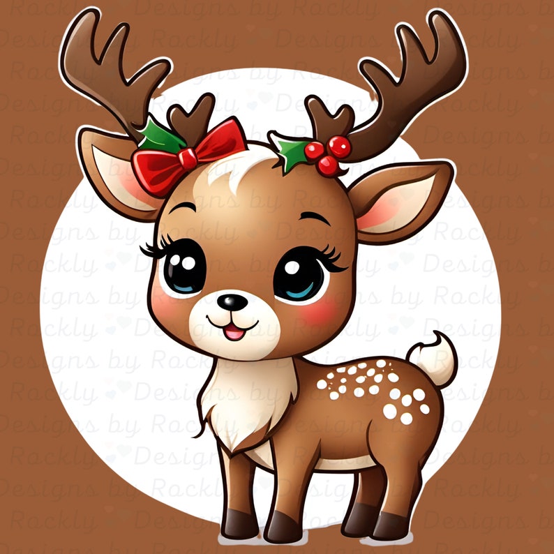 Reindeer Clipart, 12x12, Kids Christmas Png Cute Chibi Reindeer Clipart For personal and commercial use iod transfers, christmas 2023 image 8