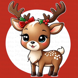 Reindeer Clipart, 12x12, Kids Christmas Png Cute Chibi Reindeer Clipart For personal and commercial use iod transfers, christmas 2023 image 3