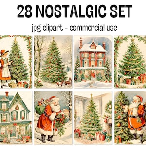 Vintage Weihnachts Clipart | 28 Retro Urlaub Illustrationen | Sofortdownload | Weihnachten Digital Art Bundle | Festliche Weihnachtsgrafiken