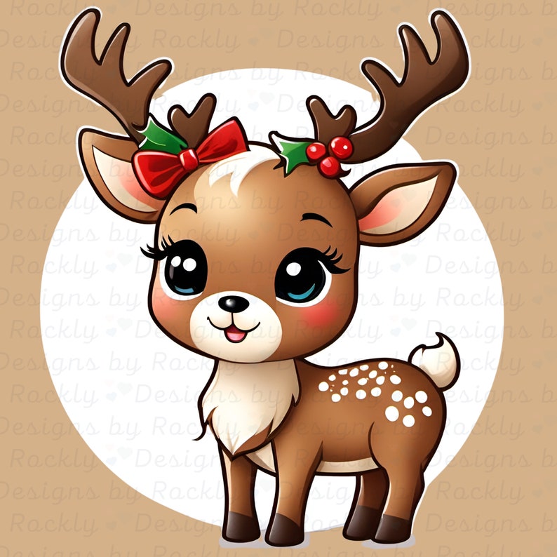 Reindeer Clipart, 12x12, Kids Christmas Png Cute Chibi Reindeer Clipart For personal and commercial use iod transfers, christmas 2023 image 2