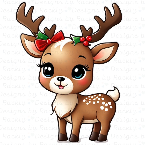 Reindeer Clipart, 12x12”, Kids Christmas Png - Cute Chibi Reindeer Clipart | For personal and commercial use | iod transfers, christmas 2023